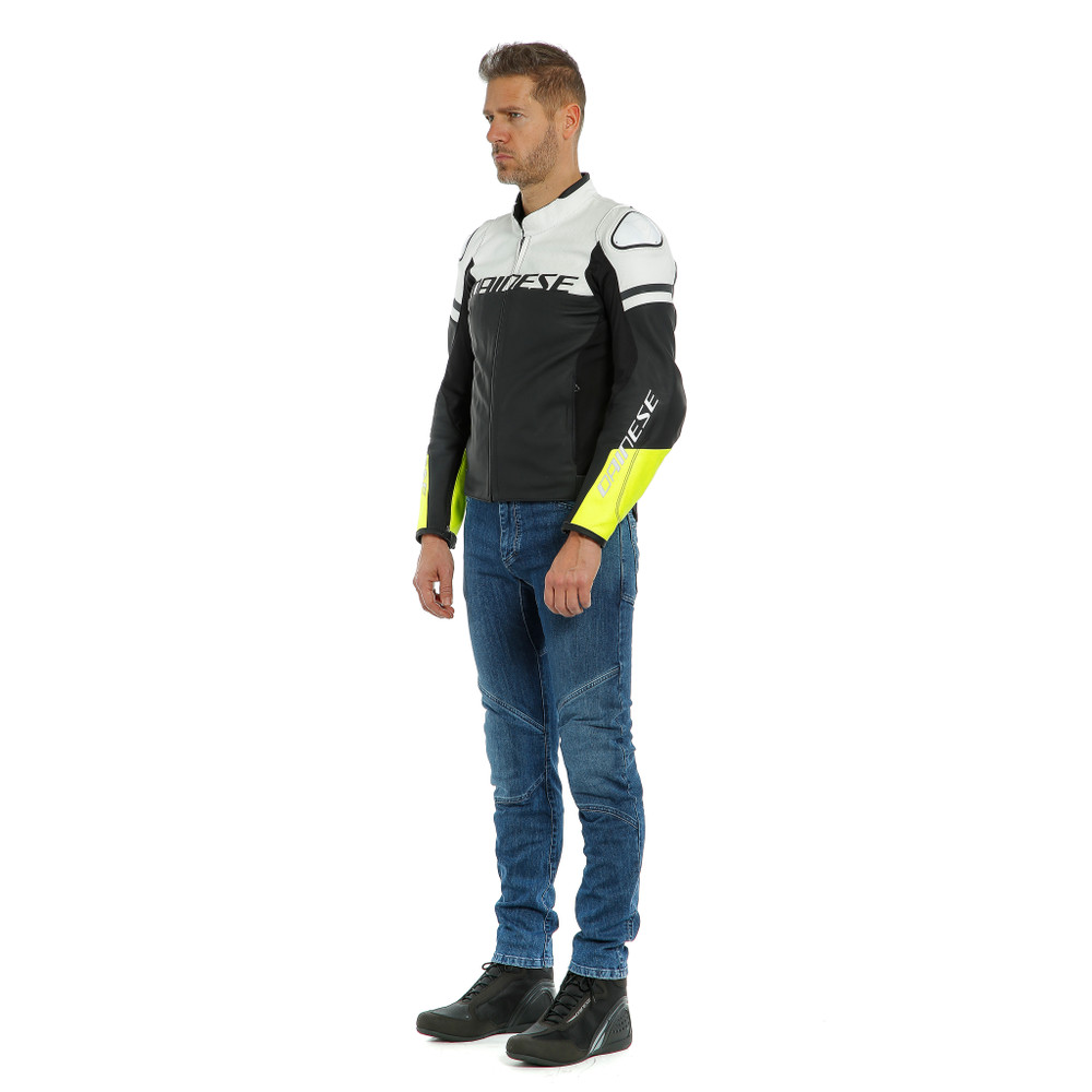 agile-leather-jacket-black-matt-white-fluo-yellow image number 2