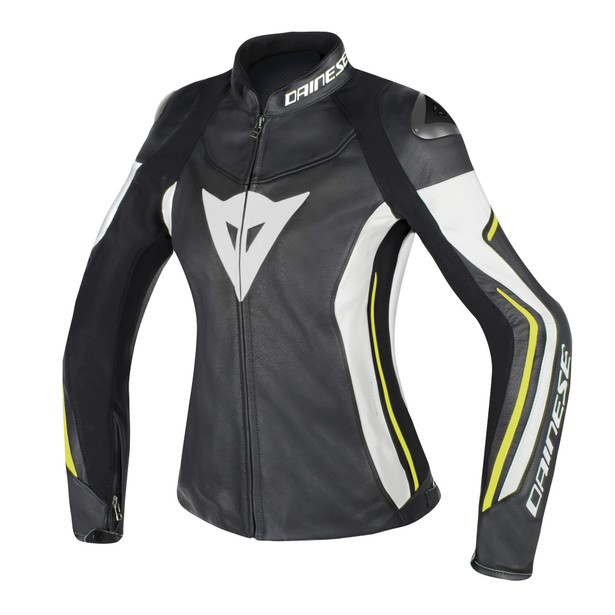 ASSEN LADY LEATHER BLACK/WHITE/YELLOW-FLUO- Jacken