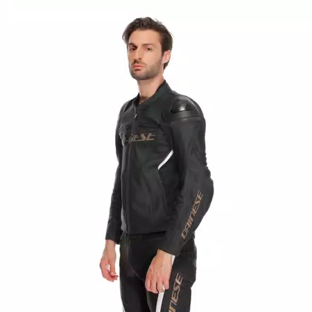 RACING 4 - MEN LEATHER MOTORCYCLE JACKET - BLACK/TIBETAN PLATINUM/WHITE - 4