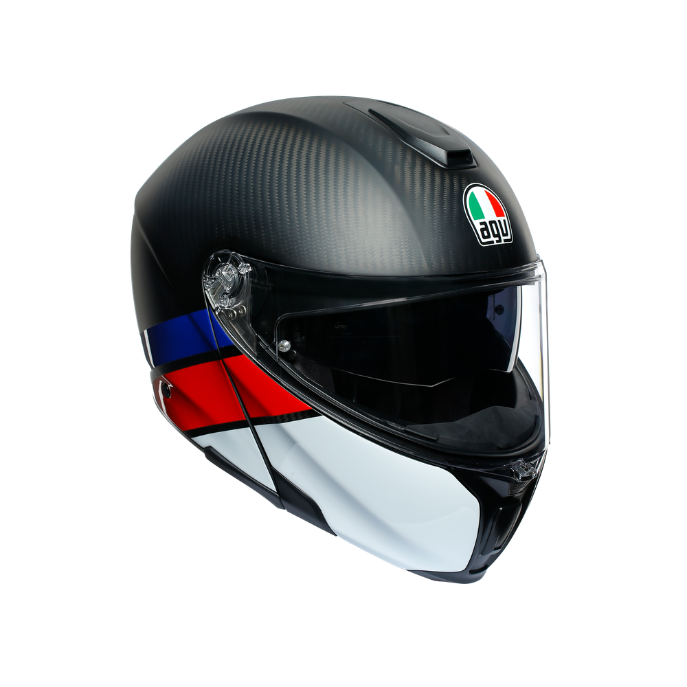 sportmodular-layer-carbon-red-blue-casco-moto-modulare-e2205 image number 0