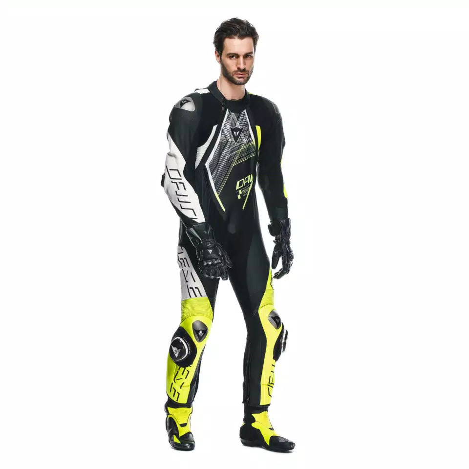 AUDAX D-ZIP - MEN'S 1-PIECE MOTORCYCLE PERFORATED LEATHER SUIT - BLACK/YELLOW-FLUO/WHITE - 6