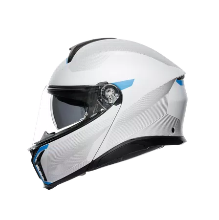 TOURMODULAR FREQUENCY LIGHT GREY/BLUE - MOTORBIKE FLIP UP HELMET E2206 -  - 4