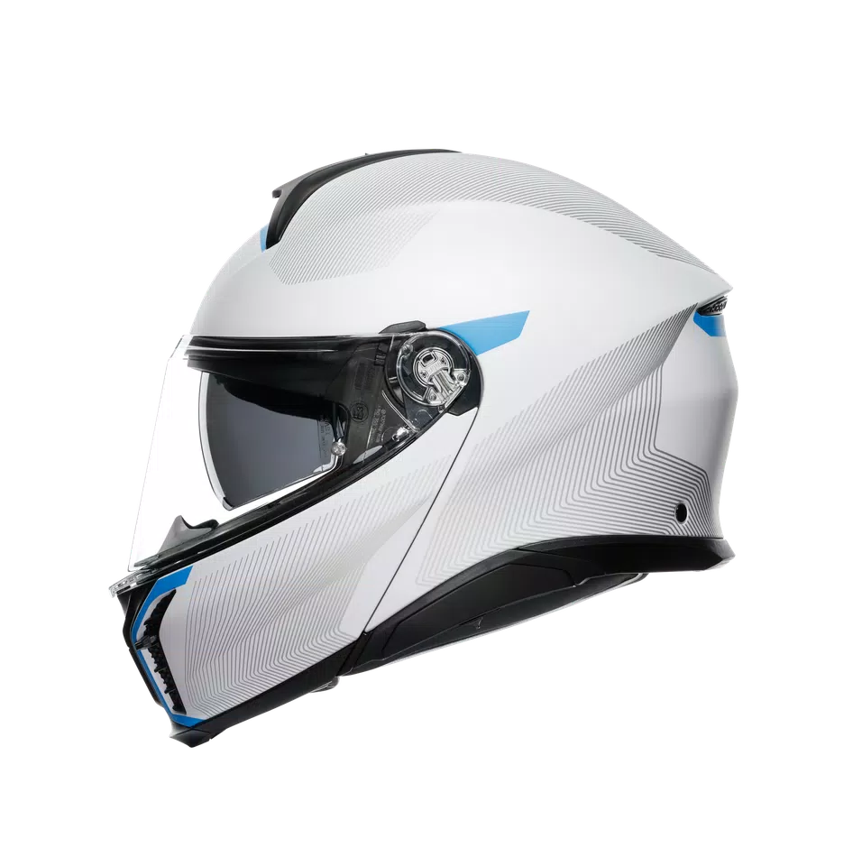 TOURMODULAR FREQUENCY LIGHT GREY/BLUE - MOTORBIKE FLIP UP HELMET E2206 -  - 4