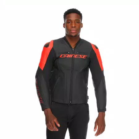 RACING 5 - MEN LEATHER MOTORCYCLE JACKET - BLACK/BLACK/RED-FLUO - 5