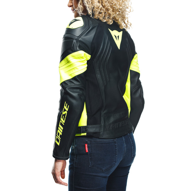 racing-4-giacca-moto-in-pelle-donna-black-fluo-yellow image number 14