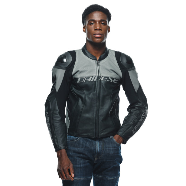racing-4-giacca-moto-in-pelle-perforata-uomo-black-charcoal-gray image number 4