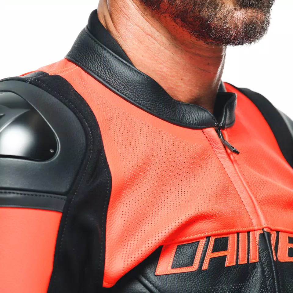 RACING 4 LEATHER JACKET PERF. - BLACK/FLUO-RED - 8