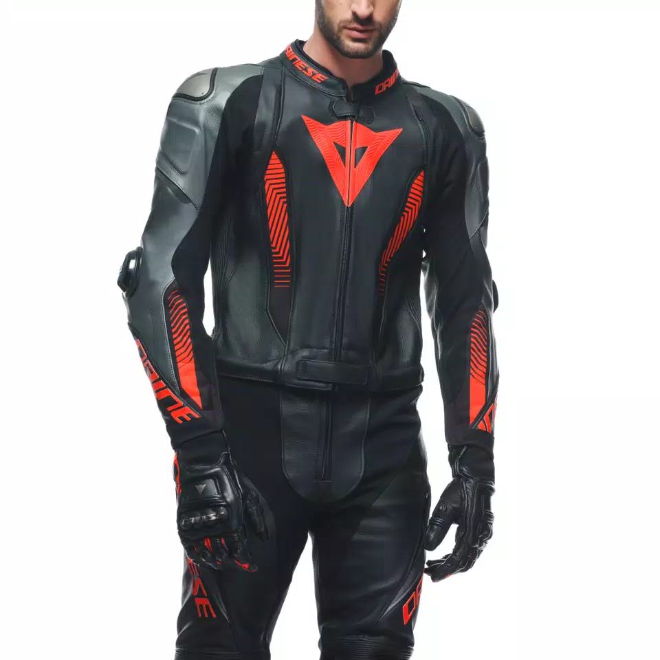 LAGUNA SECA 5 MEN S 2 PIECE MOTORCYCLE LEATHER SUIT BLACK ANTHRACITE FLUO RED Dainese