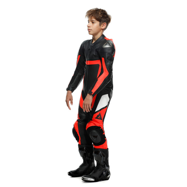 gen-z-junior-leather-1pc-suit-perf-black-fluo-red-black image number 3