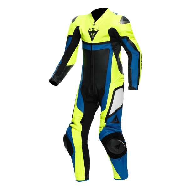 gen-z-junior-leather-1pc-suit-perf-fluo-yellow-light-blue-black image number 0