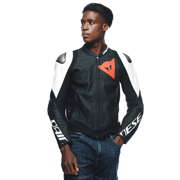 sportiva-giacca-moto-in-pelle-uomo-black-matt-black-matt-white image number 4