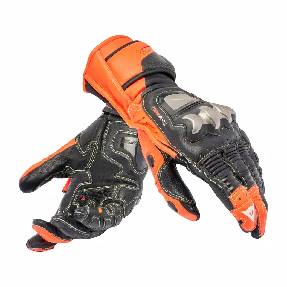 FULL METAL 7 - MEN'S MOTORCYCLE RACING LEATHER GLOVES - BLACK/RED FLUO - 5