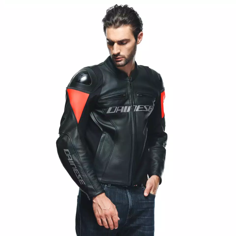 RACING 4 - MEN'S MOTORCYCLE LEATHER JACKET | BLACK/FLUO-RED RACING 4 - MEN'S MOTORCYCLE LEATHER JACKET | BLACK/FLUO-RED