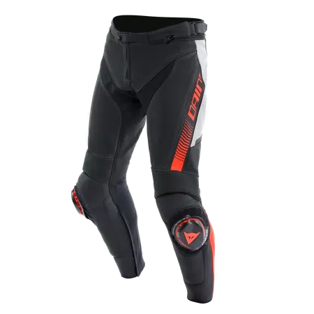 SUPER SPEED - MEN'S MOTORCYCLE PERFORATED LEATHER PANTS - BLACK/WHITE/RED-FLUO - 1