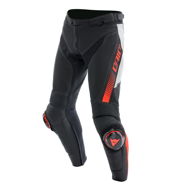super-speed-pantaloni-moto-in-pelle-perforata-uomo-black-white-red-fluo image number 0