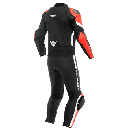 AVRO 4 - HEREN 2-DELIG MOTORFIETS LEREN PAK - BLACK-MATT/FLUO-RED/WHITE - 2