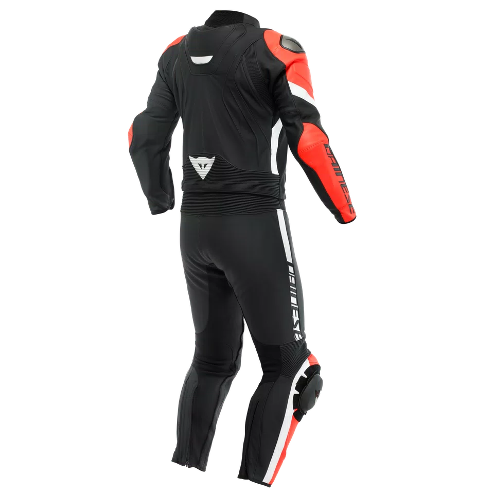 AVRO 4 LEATHER 2PCS SUIT BLACK MATT FLUO RED WHITE Dainese