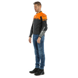 AGILE LEATHER JACKET BLACK-MATT/ORANGE/CHARCOAL-GRAY- Leather