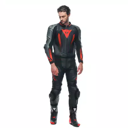 LAGUNA SECA 5 - MEN'S 2-PIECE MOTORCYCLE LEATHER SUIT - BLACK/ANTHRACITE/RED-FLUO - 5