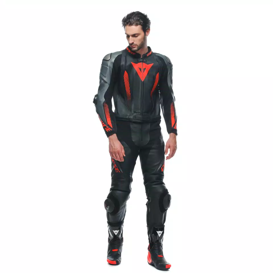 LAGUNA SECA 5 - MEN'S 2-PIECE MOTORCYCLE LEATHER SUIT - BLACK/ANTHRACITE/RED-FLUO - 5