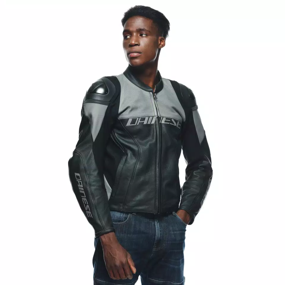 RACING 4 - MEN'S MOTORCYCLE PERFORATED LEATHER JACKET - BLACK/CHARCOAL-GRAY - 6