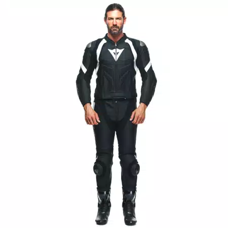 AVRO 4 - HEREN 2-DELIG MOTORFIETS LEREN PAK (KORT/LANG) - BLACK-MATT/BLACK-MATT/WHITE - 3