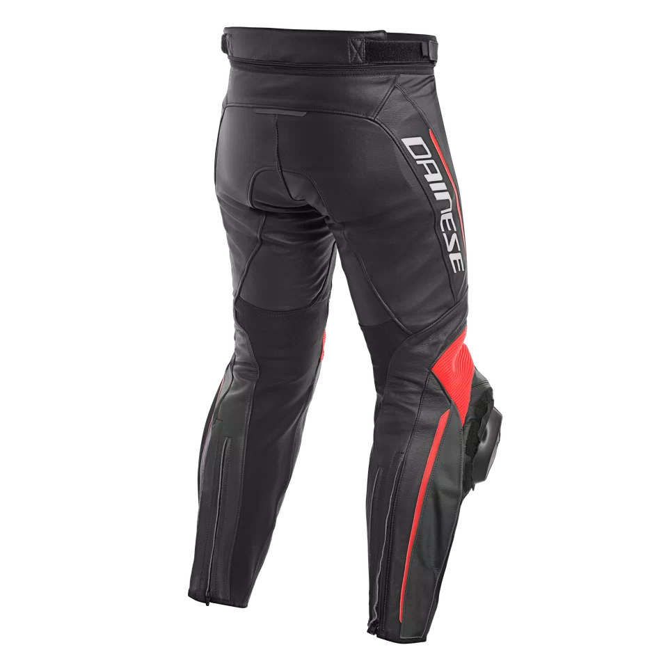 DELTA 3 MEN S MOTORCYCLE LEATHER PANTS BLACK BLACK FLUO RED Dainese