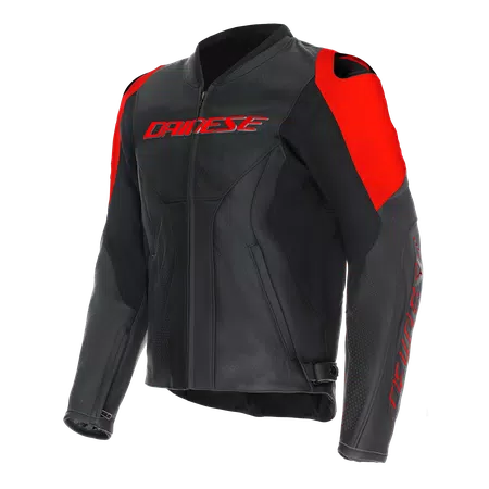 RACING 5 - MEN PERFORATED LEATHER MOTORCYCLE JACKET RACING 5 - MEN PERFORATED LEATHER MOTORCYCLE JACKET - BLACK/BLACK/RED-FLUO - 1