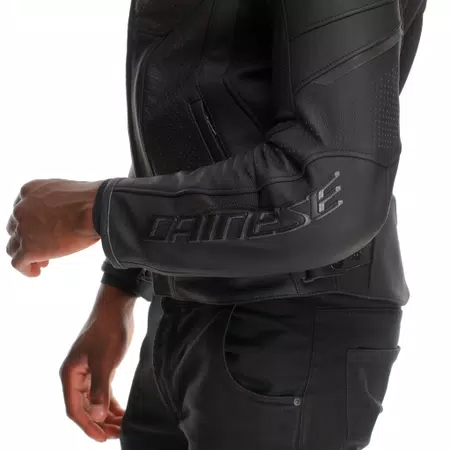 RACING 5 &ndash; PERFORIERTE LEDER-MOTORRADJACKE HERREN - GR&Ouml;SSE SHORT/TALL (S/T) - BLACK/BLACK/BLACK - 6