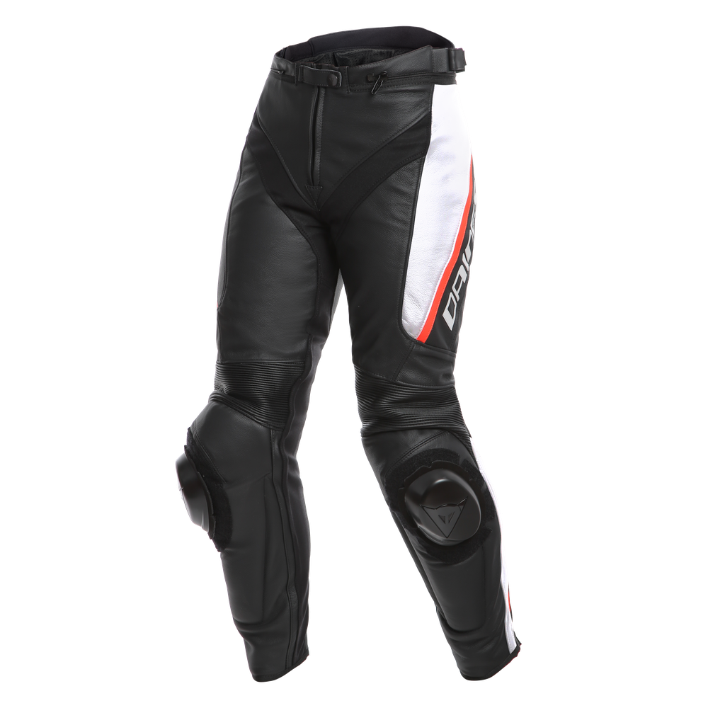 delta-3-pantaloni-moto-in-pelle-donna-black-white-red image number 0