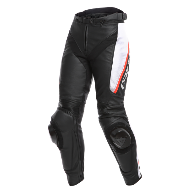 delta-3-pantaloni-moto-in-pelle-donna-black-white-red image number 0