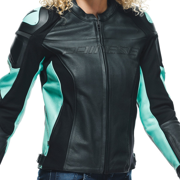 racing-4-lady-leather-jacket-perf-black-acqua-green image number 6