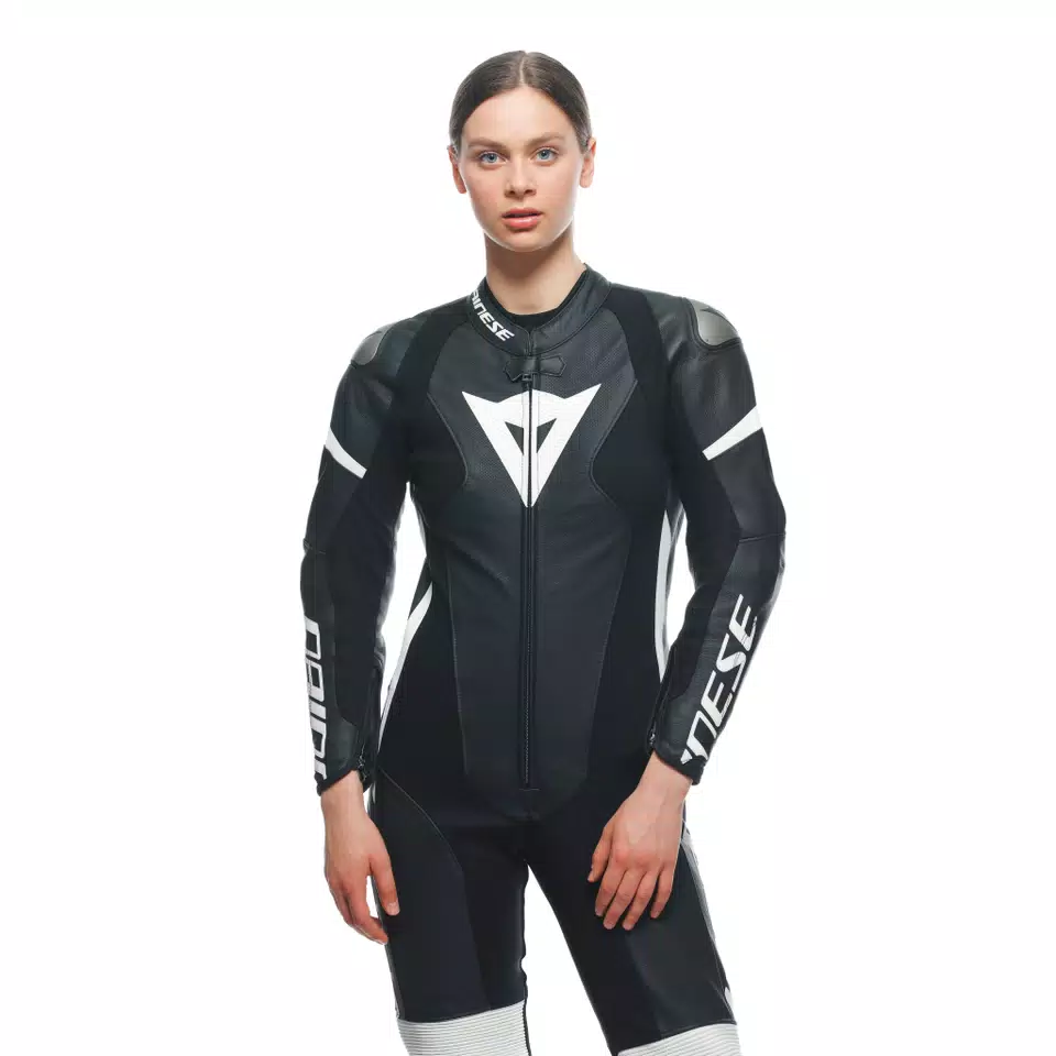 GROBNIK - DAMES MOTORPAK VAN PERFOREERD LEER IN 1 STUK - BLACK/BLACK/WHITE - 5