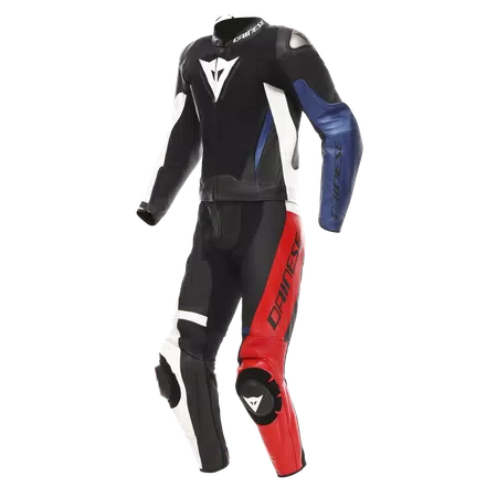 DEMON SPRINT - TWO-PIECE MOTORCYCLE SUIT IN LEATHER MEN - BLACK/WHITE/RED-LAVA - 1
