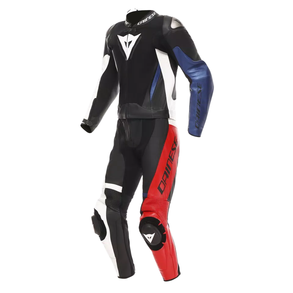 DEMON SPRINT - TWO-PIECE MOTORCYCLE SUIT IN LEATHER MEN - BLACK/WHITE/RED-LAVA - 1