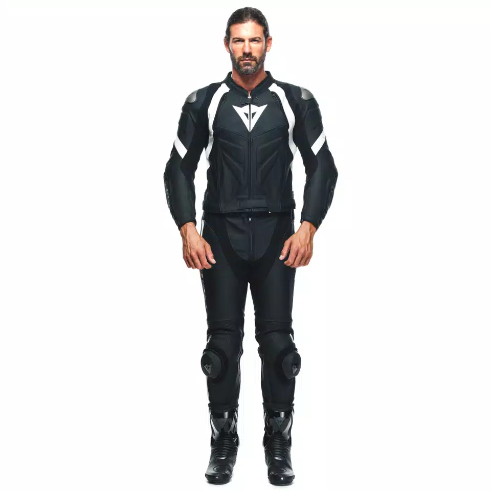 AVRO 4 - MEN'S 2-PIECE MOTORCYCLE LEATHER SUIT - BLACK-MATT/BLACK-MATT/WHITE - 3