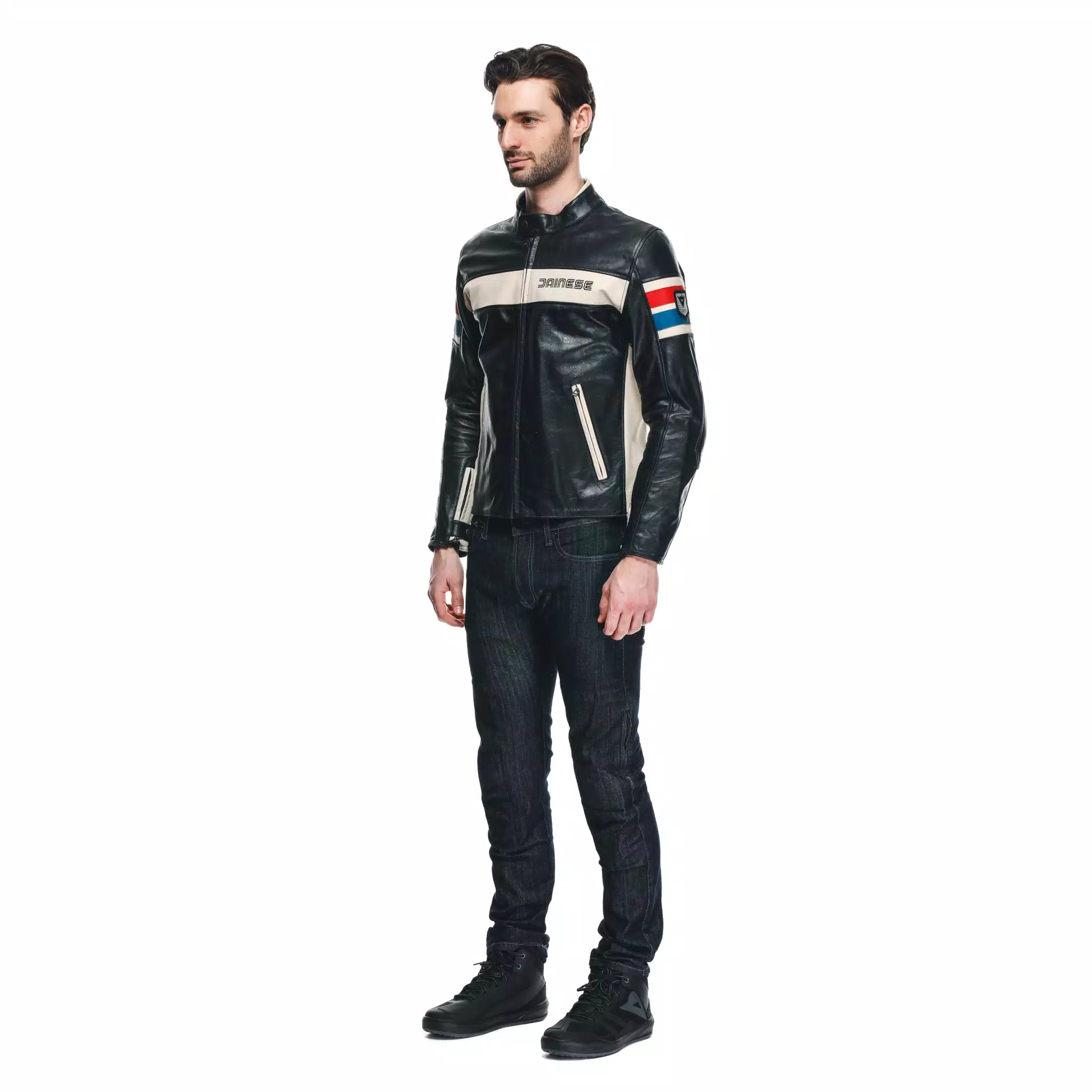 HF D1 - MEN'S MOTORCYCLE LEATHER JACKET | BLACK/RED/BLUE | Dainese