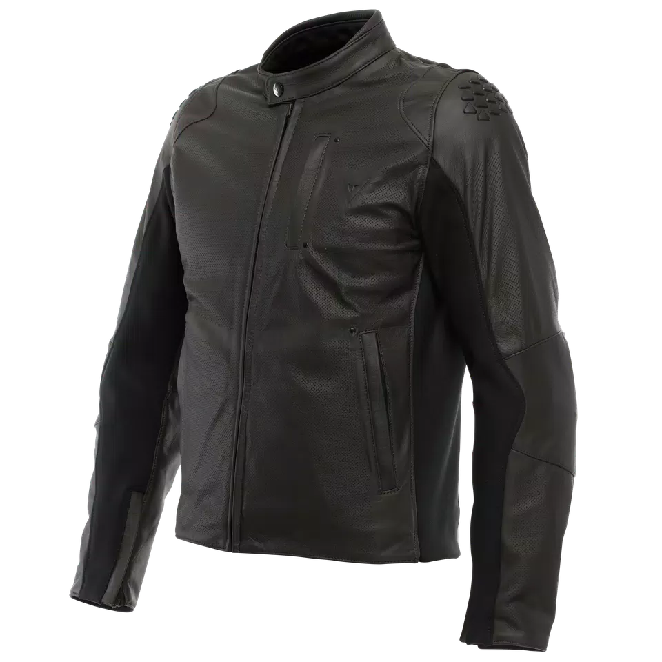 ISTRICE - MEN'S MOTORCYCLE PERFORATED LEATHER JACKET - DARK-BROWN - 1