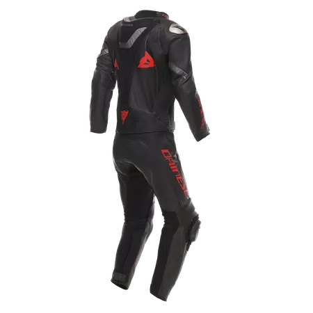 DEMON SPRINT - TWO-PIECE MOTORCYCLE SUIT IN LEATHER MEN - BLACK/BLACK/RED-LAVA - 2