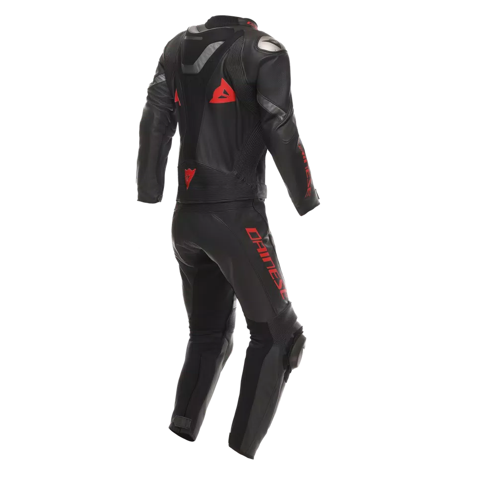 DEMON SPRINT - TWO-PIECE MOTORCYCLE SUIT IN LEATHER MEN - BLACK/BLACK/RED-LAVA - 2