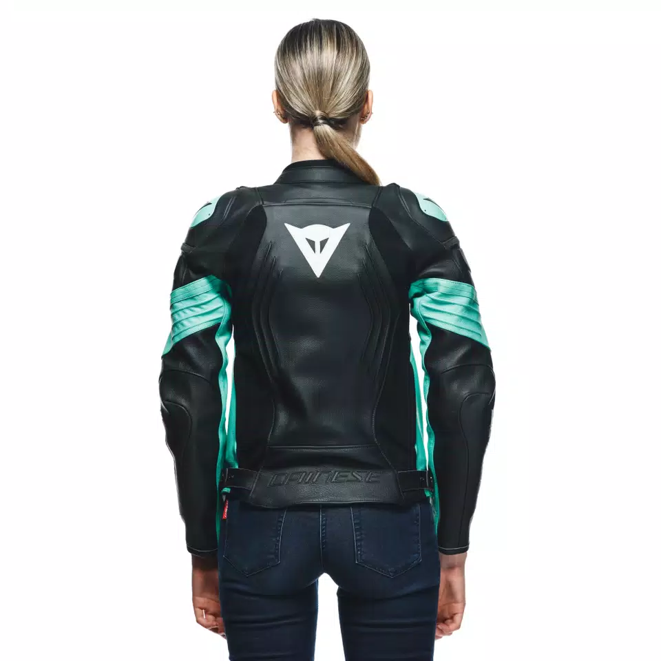 RACING 4 - GIACCA MOTO IN PELLE DONNA - BLACK/ACQUA-GREEN - 6
