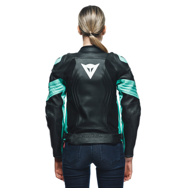 racing-4-giacca-moto-in-pelle-donna-black-acqua-green image number 5
