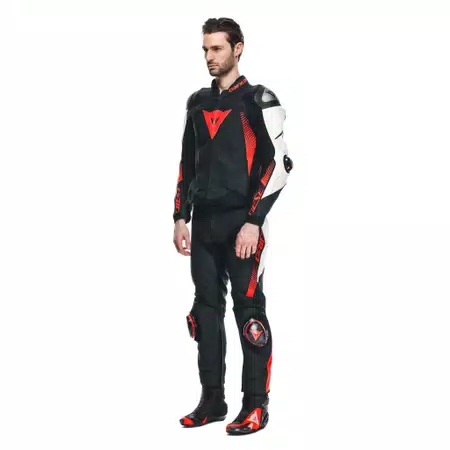 SUPER SPEED 4 - MEN PERFORATED LEATHER MOTORCYCLE JACKET - BLACK-MATT/WHITE/FLUO-RED - 4