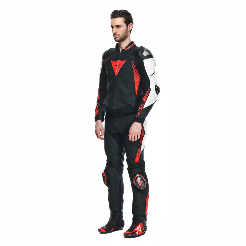 SUPER SPEED 4 - MEN'S MOTORCYCLE PERFORATED LEATHER JACKET - BLACK-MATT/WHITE/FLUO-RED - 4