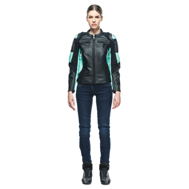 racing-4-giacca-moto-in-pelle-donna-black-acqua-green image number 2