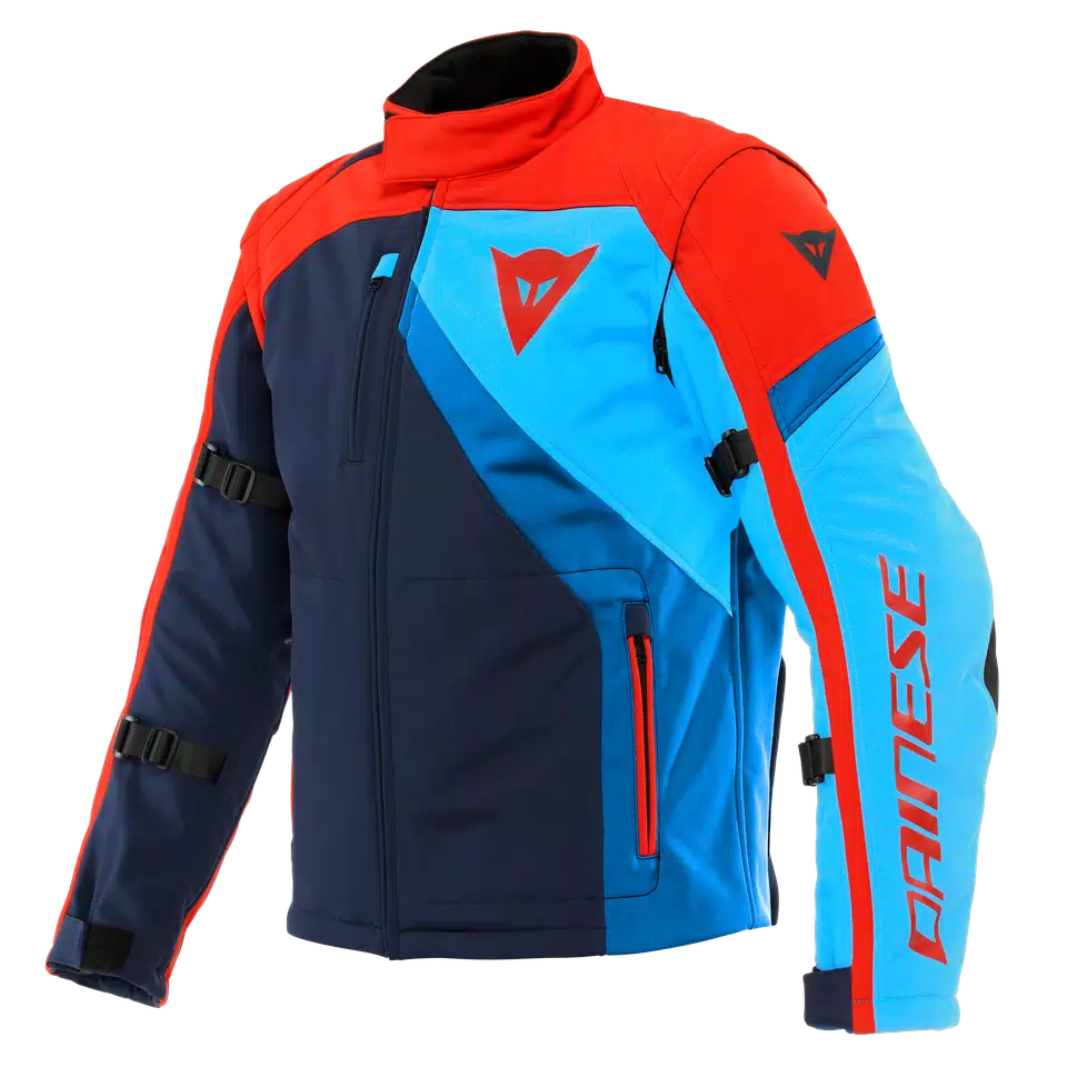 RANCH TEX - MEN'S MOTORCYCLE JACKET IN FABRIC - BLACK-IRIS/LAVA-RED/LIGHT-BLUE - 1