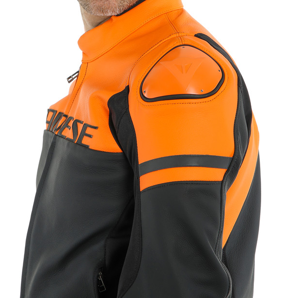 AGILE LEATHER JACKET BLACK-MATT/ORANGE/CHARCOAL-GRAY- Leather
