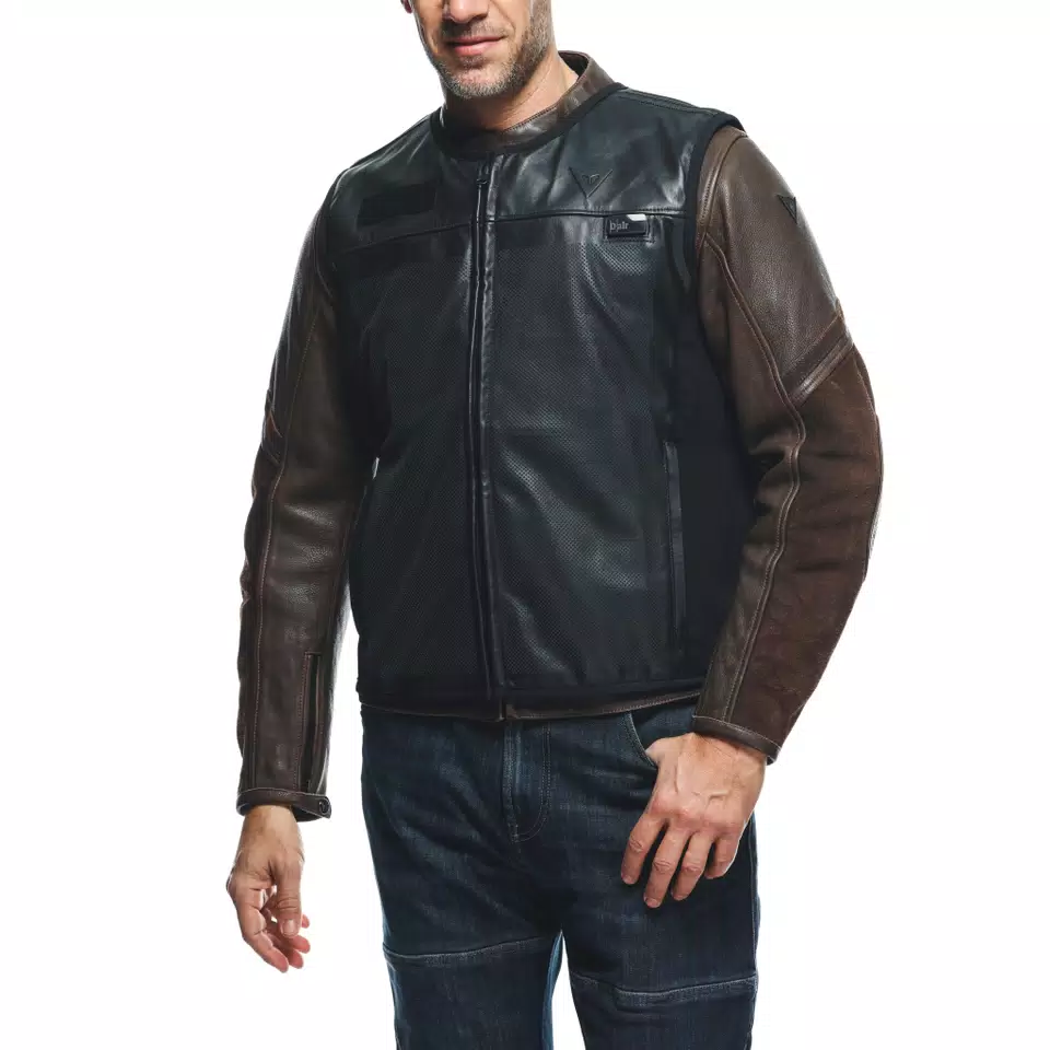 SMART JACKET LEATHER - MEN'S MOTORCYCLE LEATHER VEST WITH INTEGRATED AIRBAG - BLACK - 6
