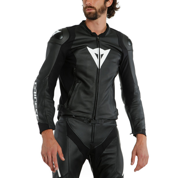 sport-pro-giacca-moto-in-pelle-uomo-black-white image number 2