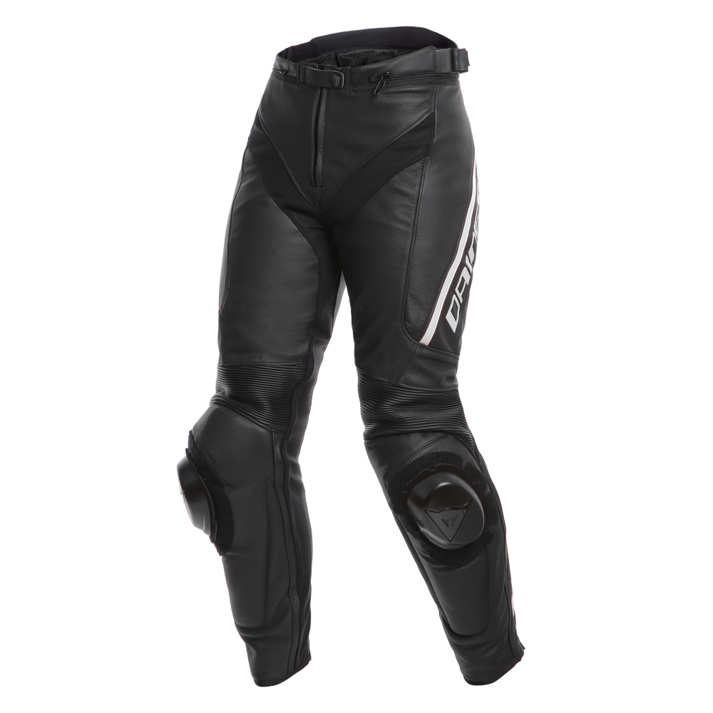 delta-3-pantaloni-moto-in-pelle-donna-black-black-white image number 0